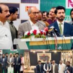 Sindh Minister Saeed Ghani visits stalls during the Pakistan Furniture Trade Show 2026 at Karachi Expo Centre.