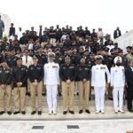 IG Sindh Javed Alam Odho lays a floral wreath at Mazar-e-Quaid in Karachi
