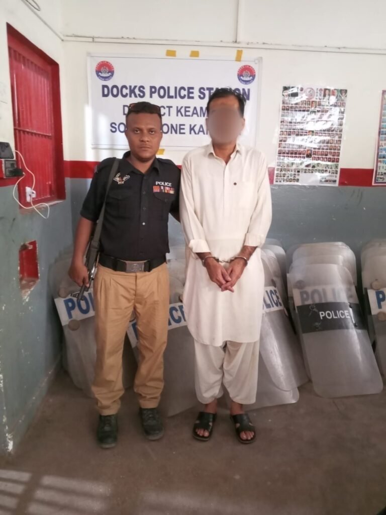 Docks Police arrest the husband of a woman killed in a firing incident in Sultanabad, Karachi