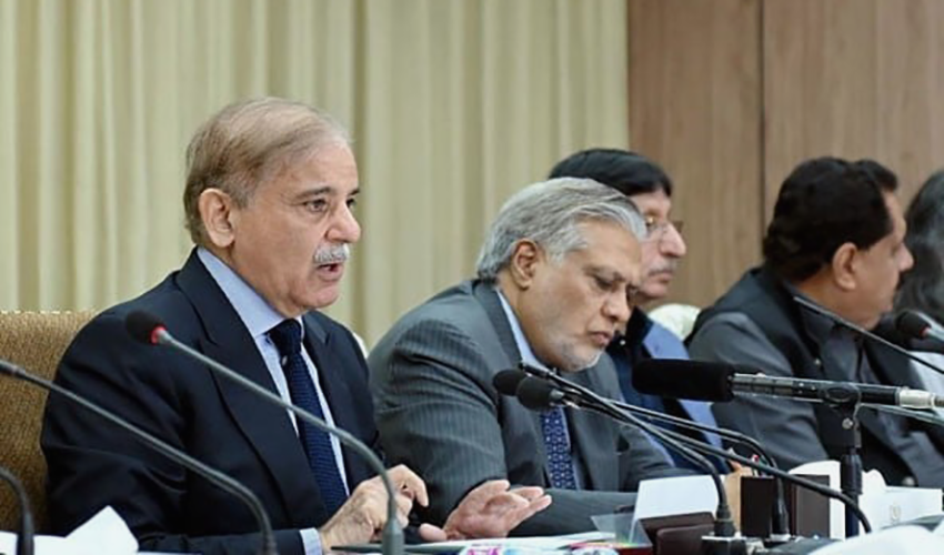 Prime Minister Shehbaz Sharif addresses the federal cabinet meeting and invites the opposition for talks