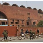 Iranian cricket officials during a visit to Pakistan Cricket Board headquarters in Lahore