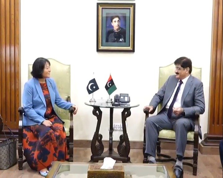 Sindh Chief Minister Murad Ali Shah meeting ADB Country Director Emma Fan at CM House Karachi
