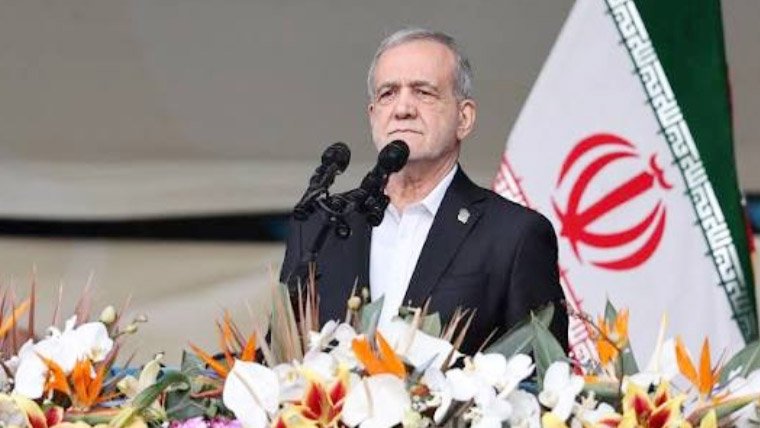 Iranian President Masoud Pezeshkian speaking at the Shanghai Cooperation Organisation summit in Bishkek.