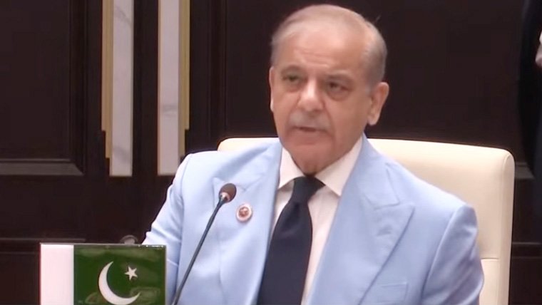 Prime Minister Shehbaz Sharif addressing the Shanghai Cooperation Organisation summit in Bishkek