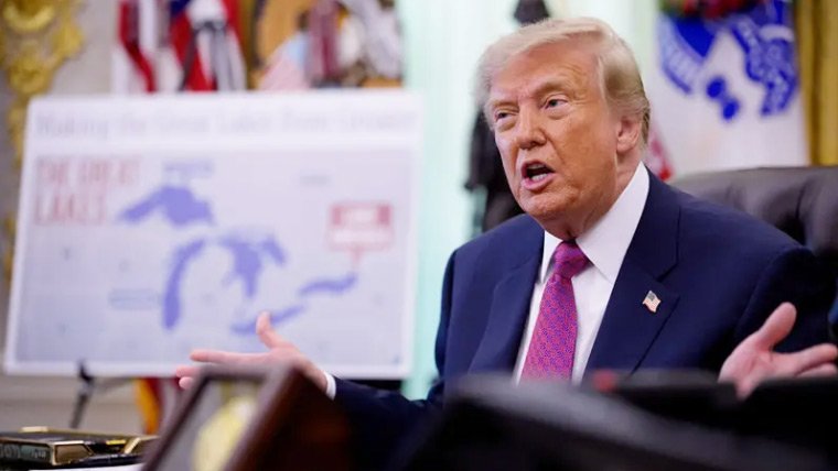 US President Donald Trump speaking about Iran and the Strait of Hormuz.
