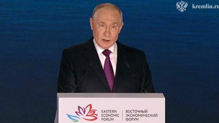 Russian President Vladimir Putin speaking about economic development in Russia’s Far East and Arctic