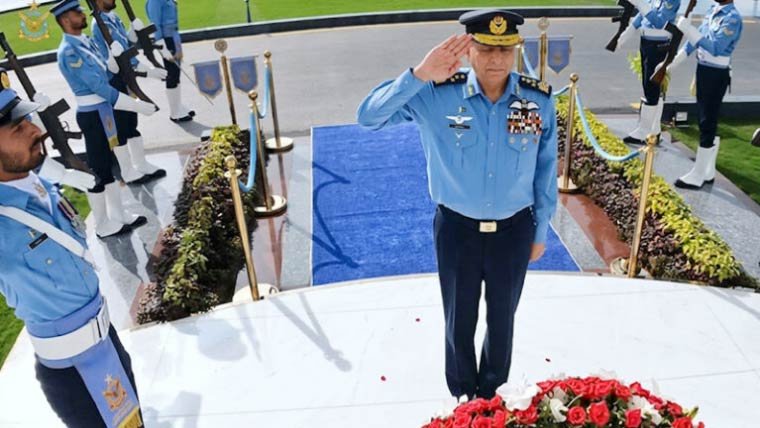 Air Chief Marshal Zahir Ahmed Baber Sidhu at the Pakistan Air Force martyrs memorial in Islamabad