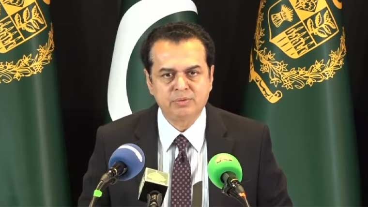 Minister of State for Interior Talal Chaudhry speaks at a press conference in Islamabad.