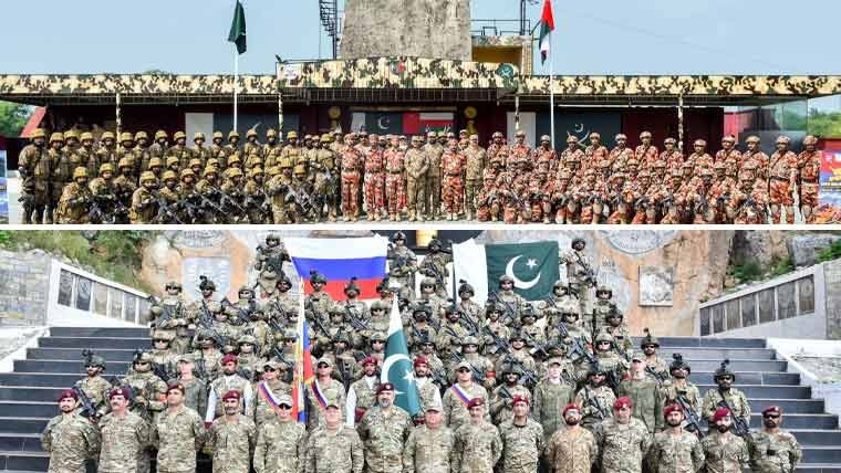 Pakistan Army troops participating in joint military exercises with Russian and Omani forces