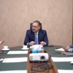 Sindh Senior Minister Sharjeel Memon chairs a transport department meeting in Karachi.