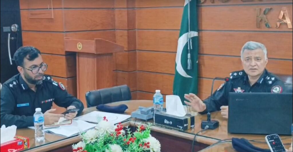 DIG East Zone Dr Farukh Ali chairs a crime and security meeting in Karachi.