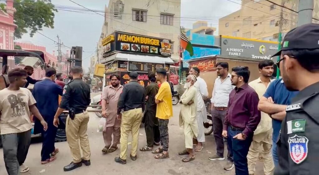 Anti-encroachment operation in Hussainabad Karachi with seized stalls and carts