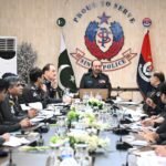 Sindh Police officials attend a meeting on police property management in Karachi