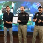 Pakistani cricket legend Shahid Afridi receives his appointment certificate as Sports Ambassador of the Sindh Police Sports Board.