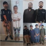 Karachi Central District Police officers during operations against wanted suspects and drug dealers
