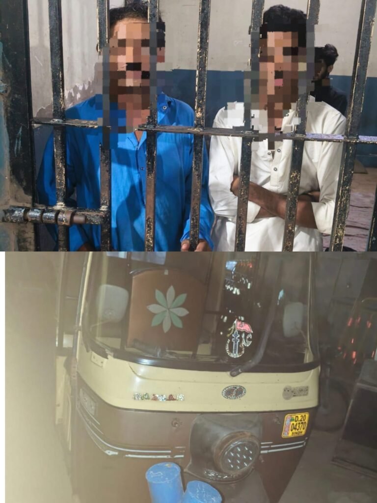 Clifton police operation against a rickshaw theft gang in Karachi.
