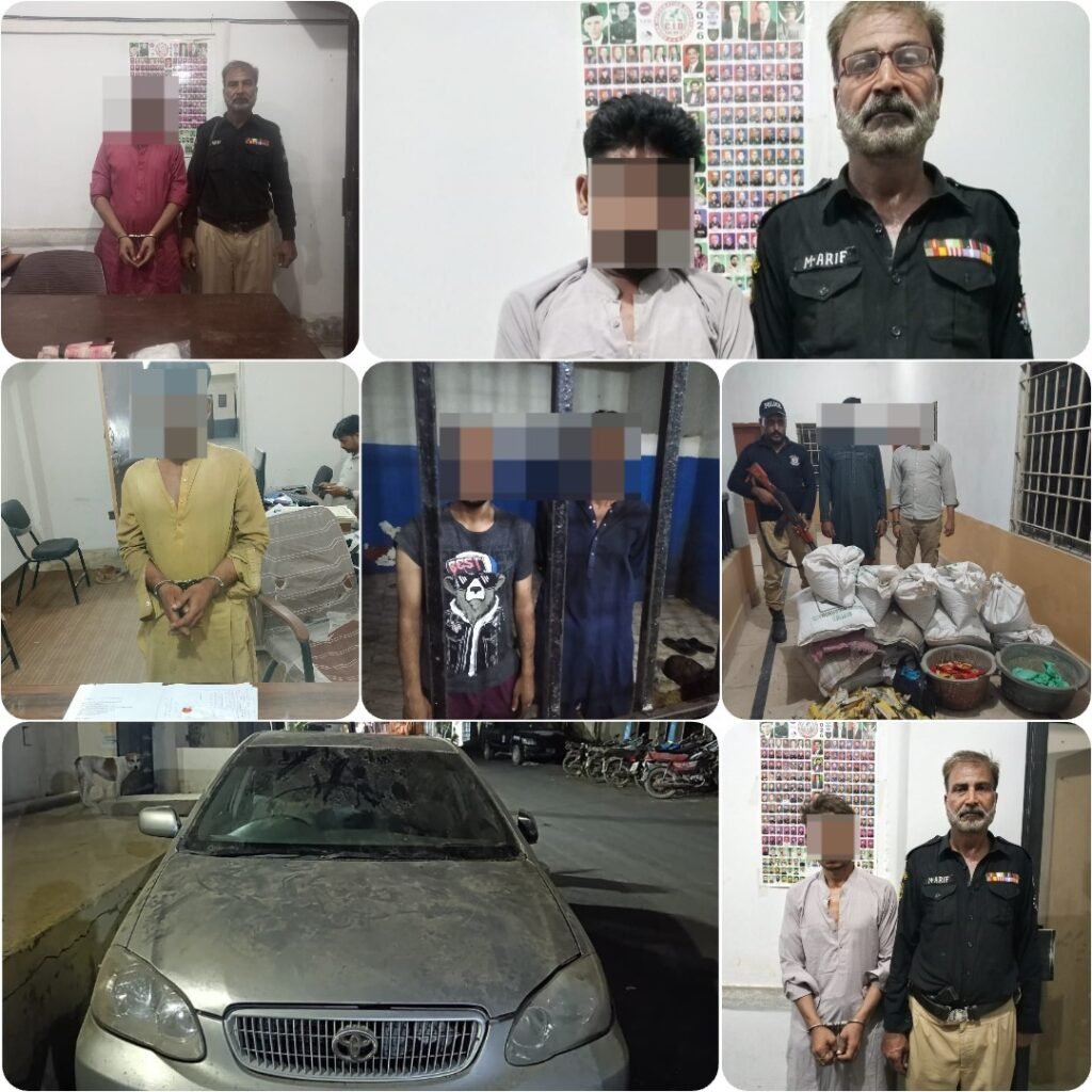 Karachi Central District Police conducting operations against criminals and drug dealers.