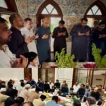 Saeed Ghani and family members attend the 31st death anniversary ceremony of Shaheed Usman Ghani in Karachi