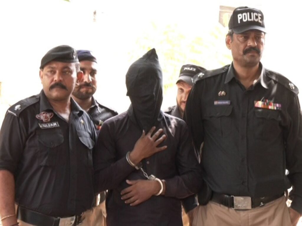 Police personnel investigating the Surjani Town murder case in Karachi