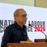 Sindh Labour Minister Saeed Ghani addresses the National Labour Conference 2026 in Karachi