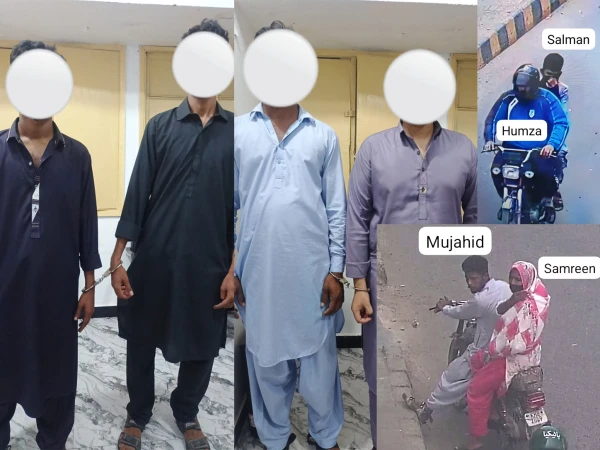 Karachi police arrest suspected robbery gang members and recover weapons and stolen mobile phones.