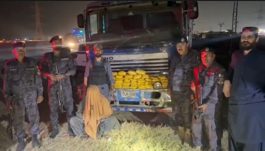 Drugs seized from a trailer during a narcotics operation on Karachi’s Northern Bypass Road.