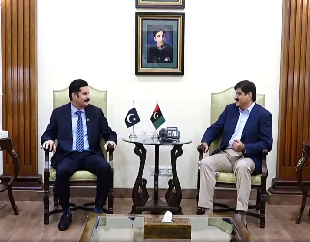 Sindh Chief Minister Murad Ali Shah meeting Khyber Pakhtunkhwa Governor Faisal Karim Kundi at CM House Karachi