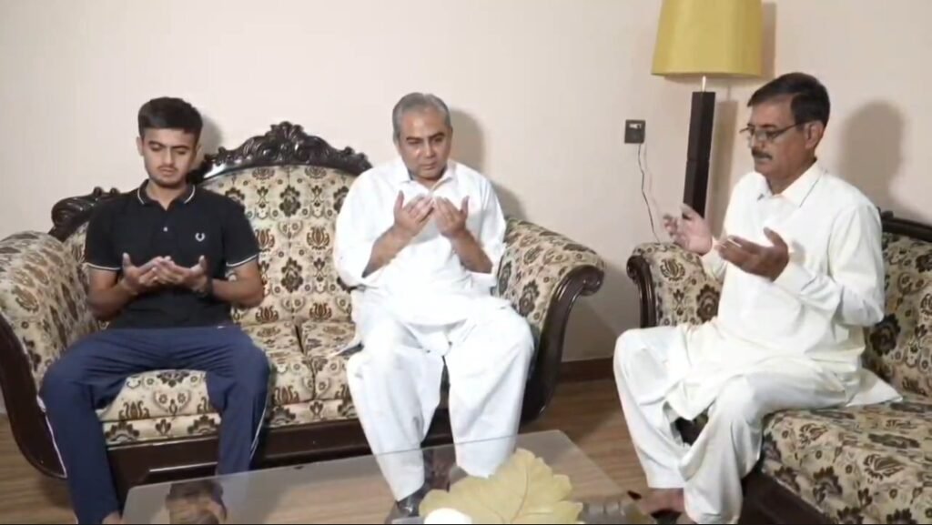 Interior Minister Mohsin Naqvi meets the family of martyred Captain Hamza Akram