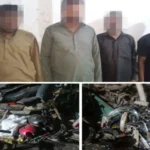 Landhi Police recover stolen motorcycles and motorcycle parts from four suspects in Karachi