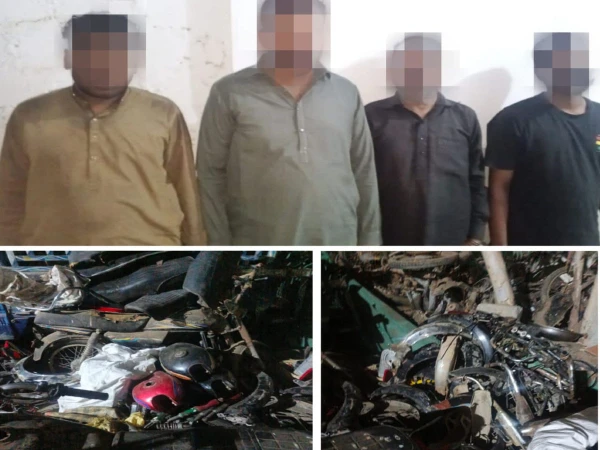 Landhi Police recover stolen motorcycles and motorcycle parts from four suspects in Karachi