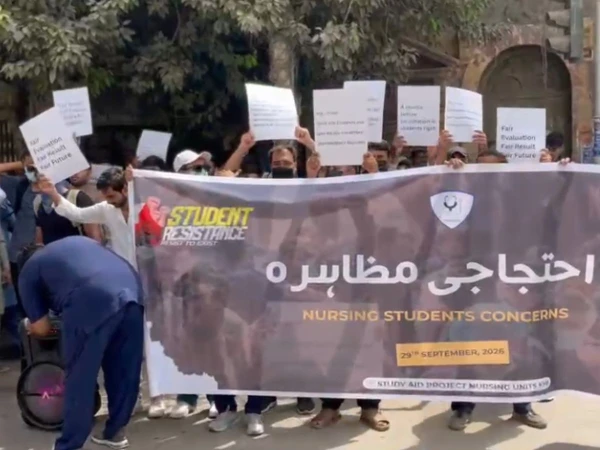 Nursing students protesting against retake examinations in Karachi