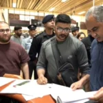 Mohsin Naqvi inspecting immigration counters at Karachi Airport