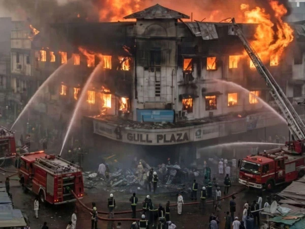 Karachi court hearing in the Gul Plaza fire case involving multiple accused