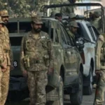 Security forces conduct an operation against terrorists near Kalat on Pakistan Highway