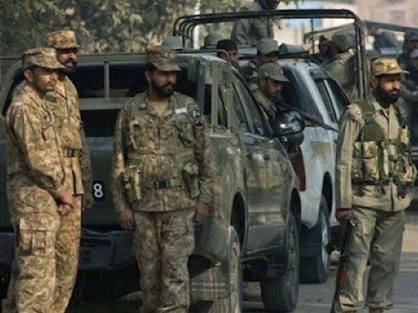 Security forces conduct an operation against terrorists near Kalat on Pakistan Highway