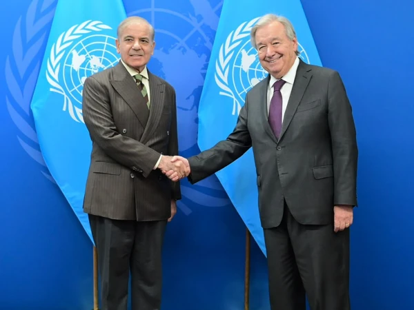 Prime Minister Shehbaz Sharif meeting UN Secretary-General Antonio Guterres in New York