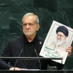 Iranian President Masoud Pezeshkian speaking at the United Nations General Assembly