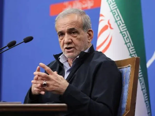 Iranian President Masoud Pezeshkian during an interview about the US Iran conflict