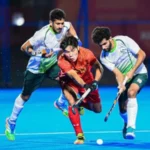 Pakistan hockey players during their Asian Games match against China