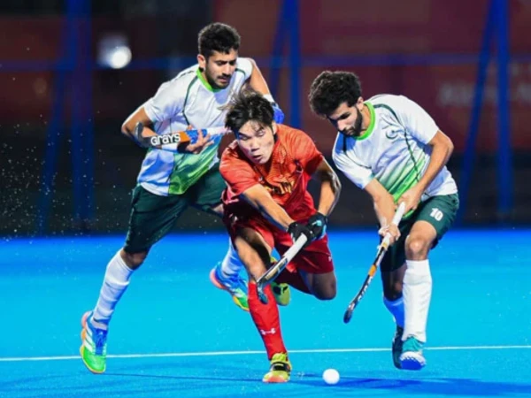 Pakistan hockey players during their Asian Games match against China