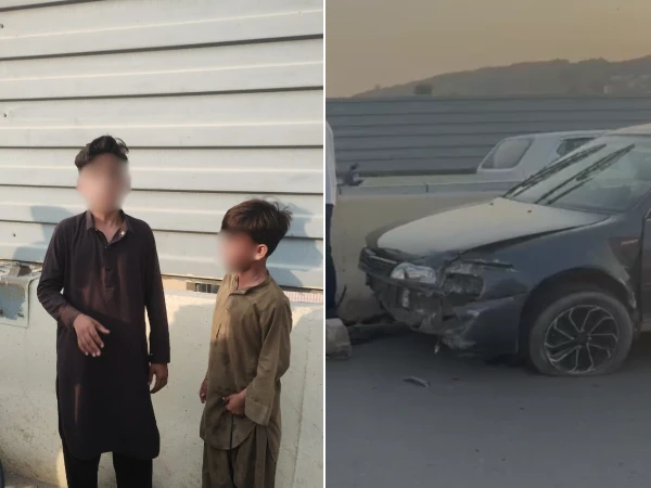 Police investigate a fatal road accident involving a car and motorcycle in Manghopir Karachi