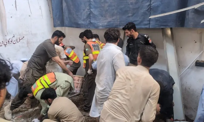 Rescue operation underway after a private school roof collapsed in Peshawar's Dir Colony