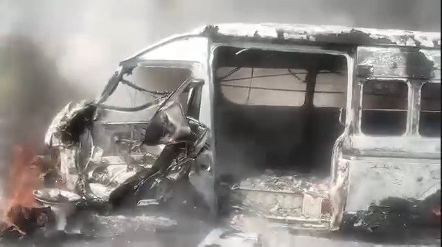 Passenger van fire on the national highway near Shikarpur, Sindh