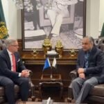 Pakistan Interior Minister Mohsin Naqvi meeting European Commissioner for Home Affairs and Migration Magnus Brunner