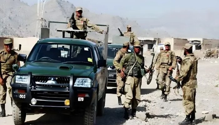 Security forces conducting an operation against terrorists in Kachhi Balochistan