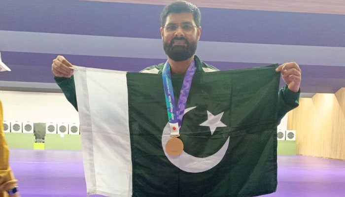 Pakistan shooter GM Bashir competing in the 25m rapid fire pistol event at Asian Games 2026