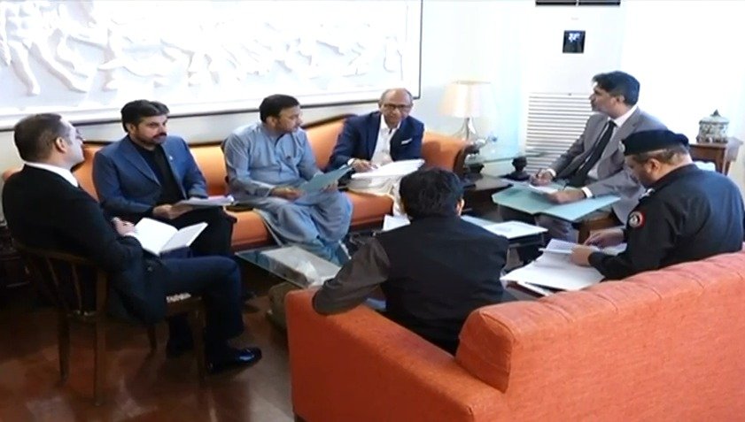 Sindh ministers and officials attend a meeting on the Mir Raza Ali commission report in Karachi.