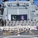 Pakistan Navy ship Yarmook during an anti-narcotics operation in the Arabian Sea