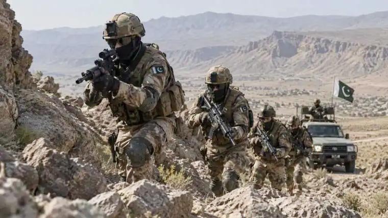 Pakistan security forces conducting an operation near the Pak-Afghan border in Kurram district