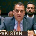 Pakistan's UN envoy Usman Jadoon addresses the Security Council on Israeli operations in Syria.